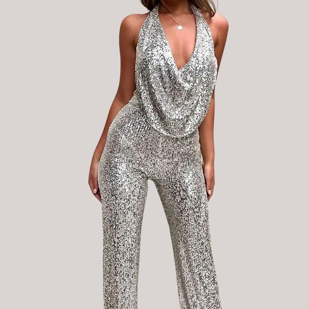 Chic Pailletter Ryggløs Halter Jumpsuit for Kvinner