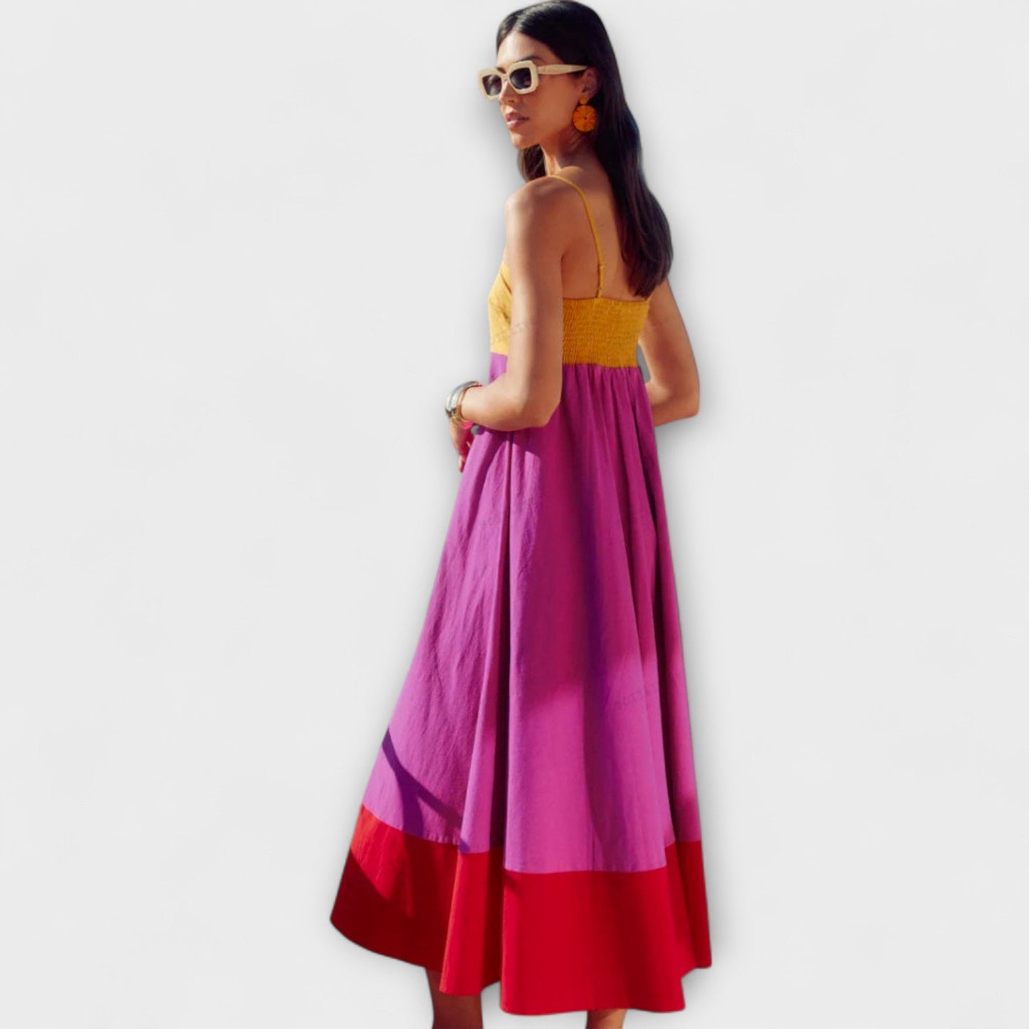 Stilig Fargeblokk Spaghetti Stropp Kjole for Enhver Anledning