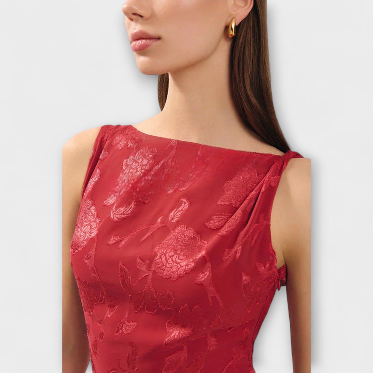 Opal - Chic Uten Rygg Jacquard Maxi Kjole for Arrangementer