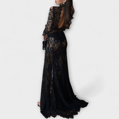 Azalea Midnight Elegance Gjennomsiktig Cutout Maxi Kjole for Spesielle Anledninger