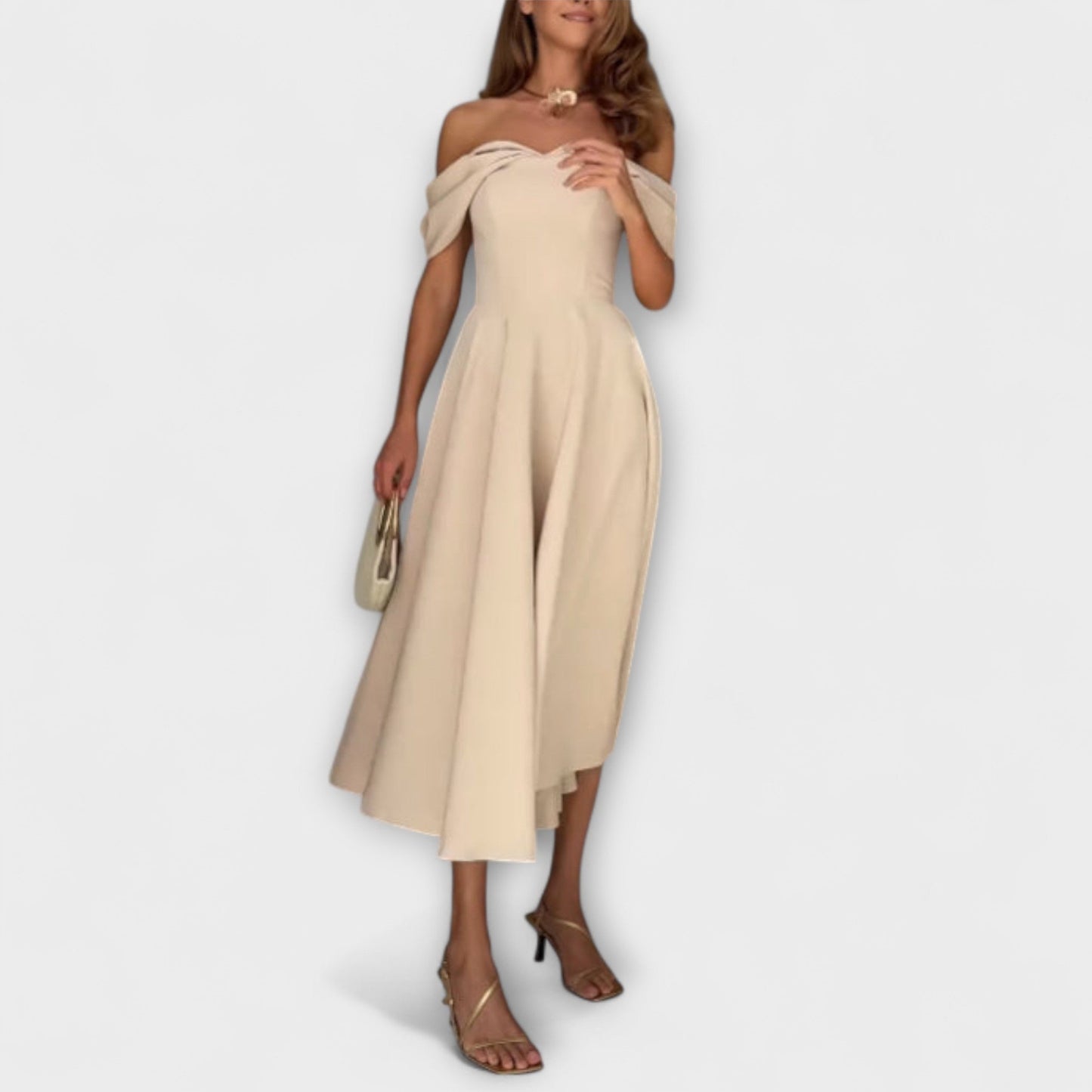 Romy - Off-Shoulder Drapert Maxi Kjole for Arrangementer