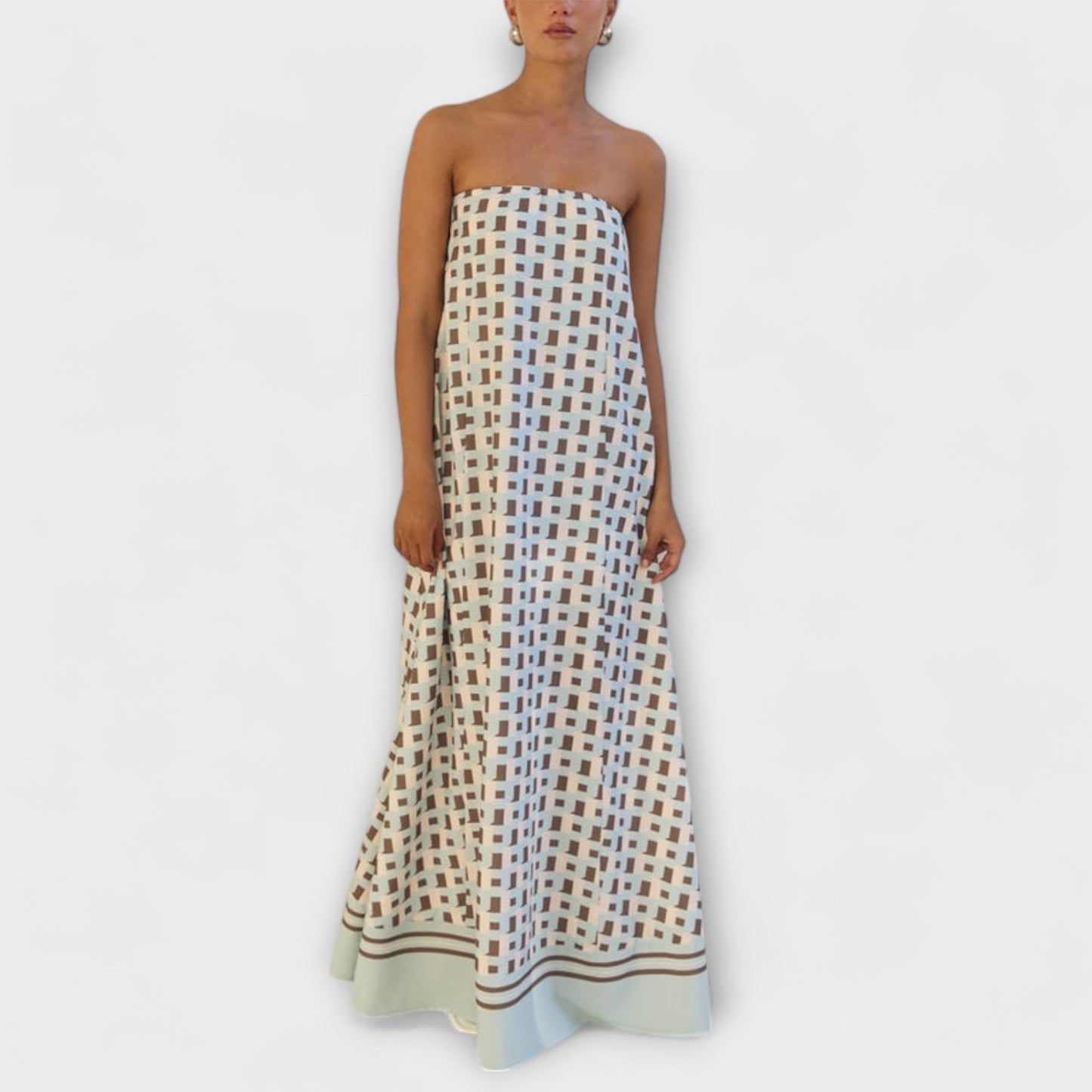 Geometrisk Off-Shoulder Maxi Kjole for Spesielle Anledninger