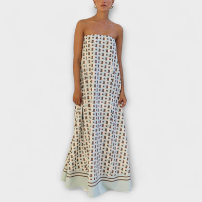 Geometrisk Off-Shoulder Maxi Kjole for Spesielle Anledninger