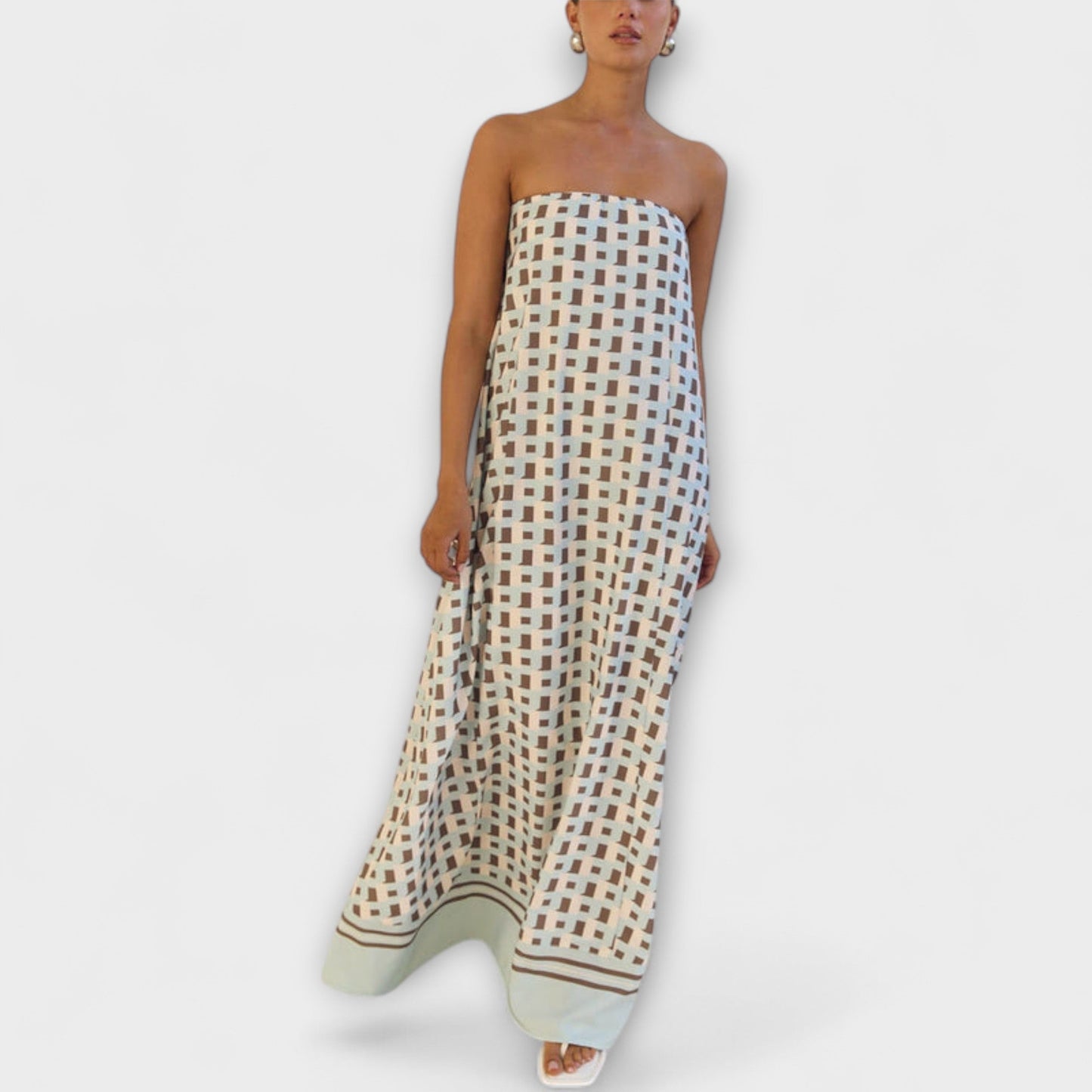 Geometrisk Off-Shoulder Maxi Kjole for Spesielle Anledninger