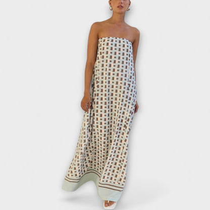 Geometrisk Off-Shoulder Maxi Kjole for Spesielle Anledninger