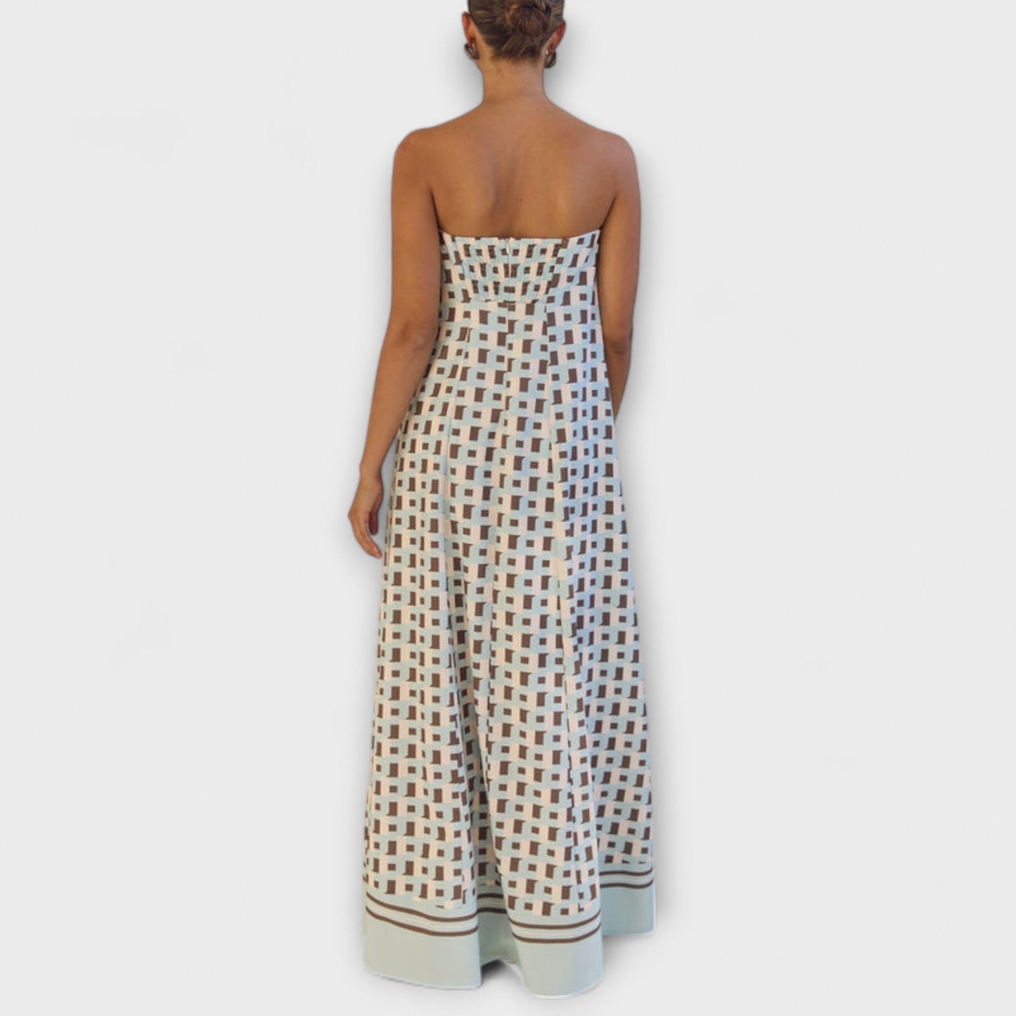 Geometrisk Off-Shoulder Maxi Kjole for Spesielle Anledninger