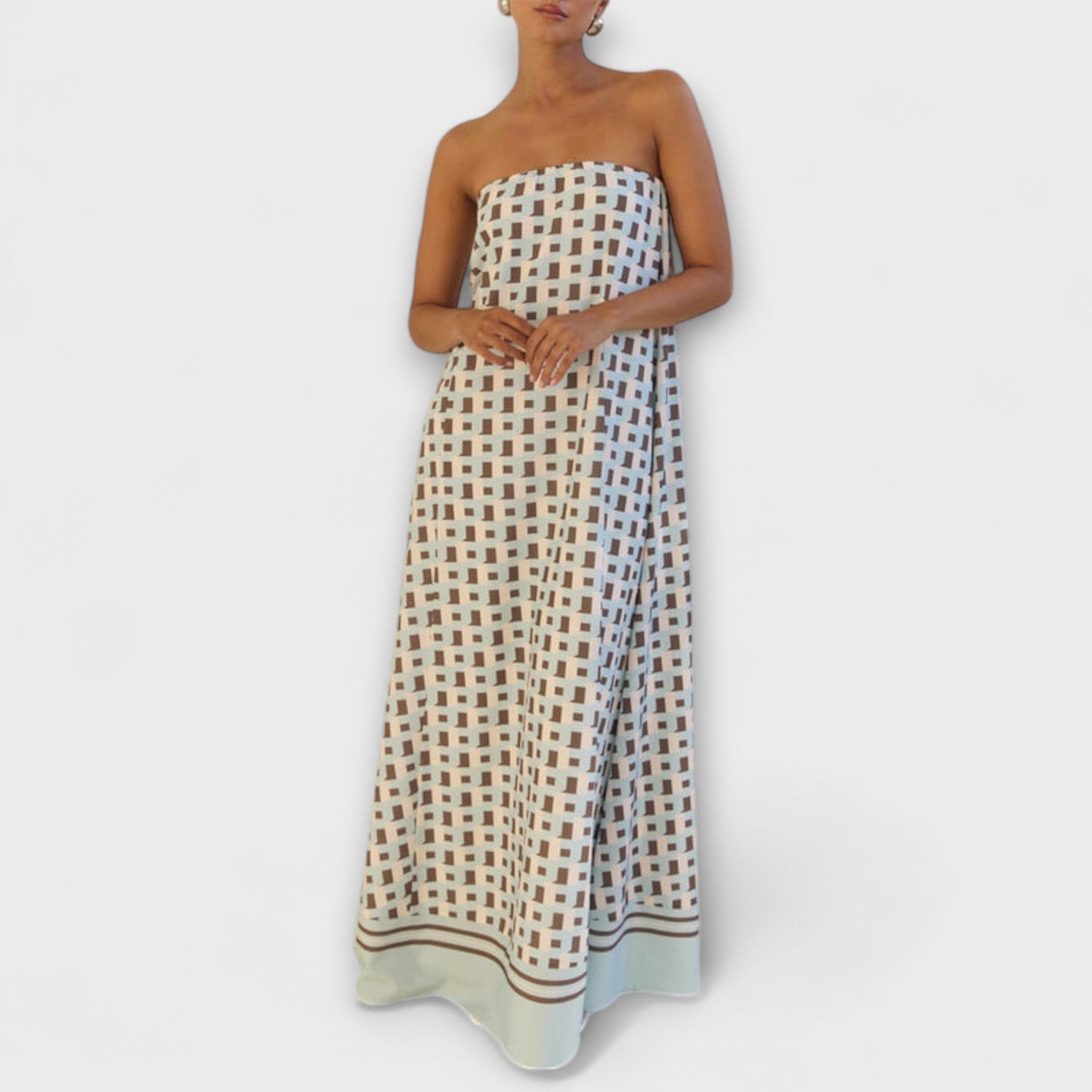 Geometrisk Off-Shoulder Maxi Kjole for Spesielle Anledninger