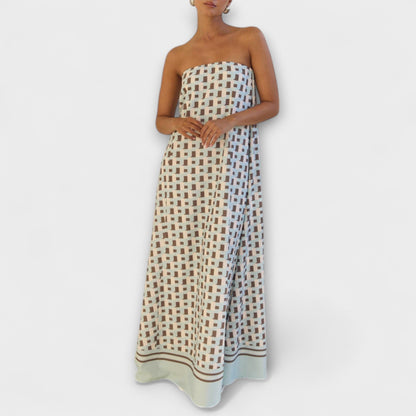 Geometrisk Off-Shoulder Maxi Kjole for Spesielle Anledninger