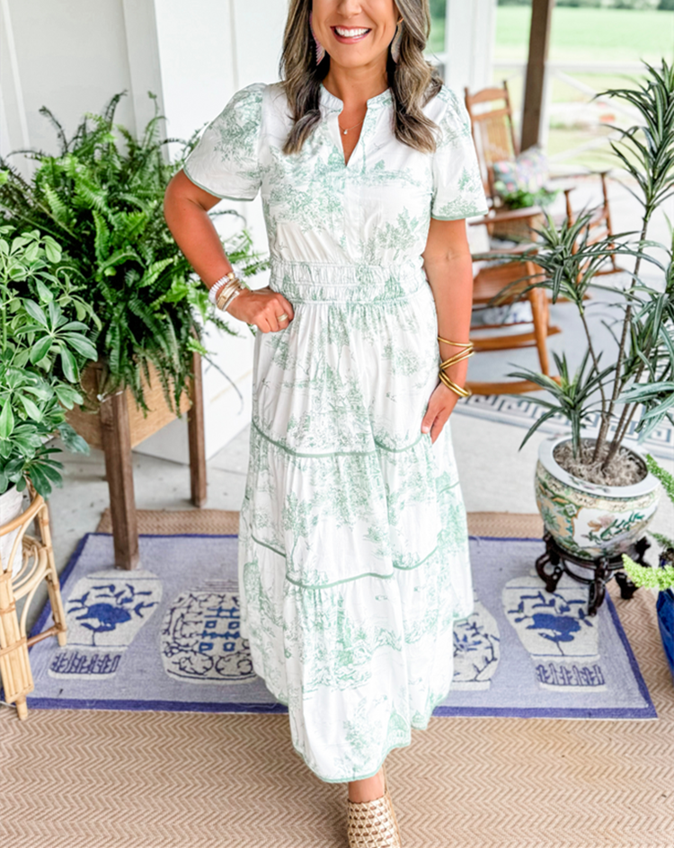 Eliza | Klassisk Toile Maxi Kjole for Alle Anledninger