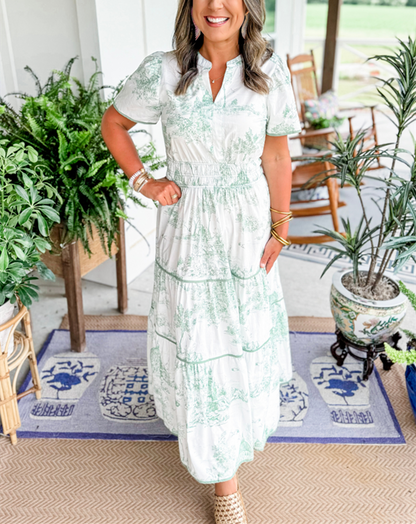 Eliza | Klassisk Toile Maxi Kjole for Enhver Anledning