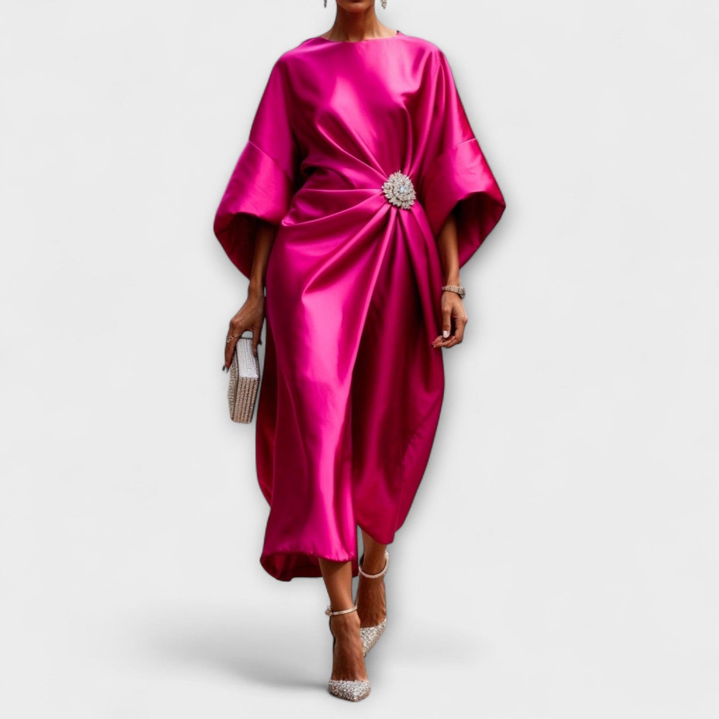 Elegant Shimmer Satin Maxi Kjole for Spesielle Anledninger