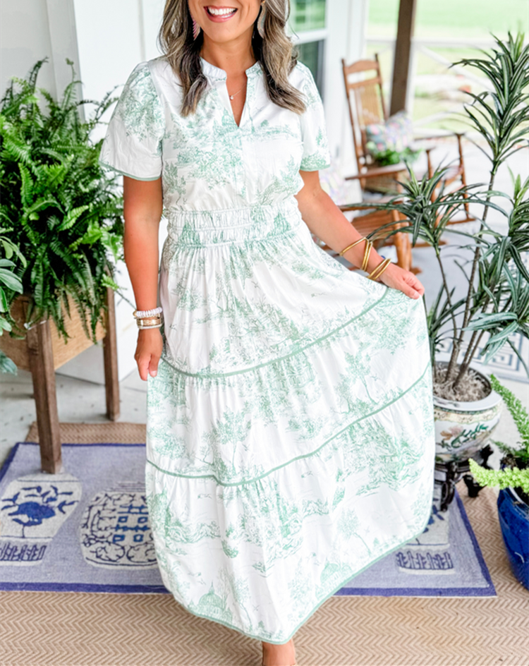 Eliza | Klassisk Toile Maxi Kjole for Enhver Anledning