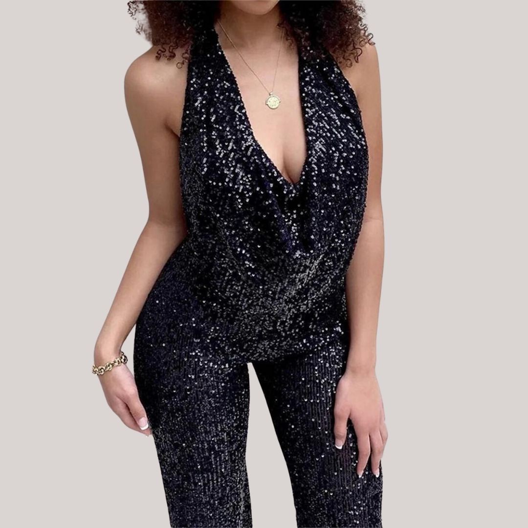 Chic Pailletter Ryggløs Halter Jumpsuit for Kvinner