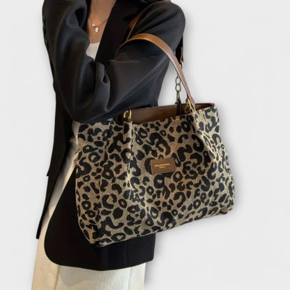 Olivia - Stilig Leopardmønstret Canvas Tote for Daglige Eventyr