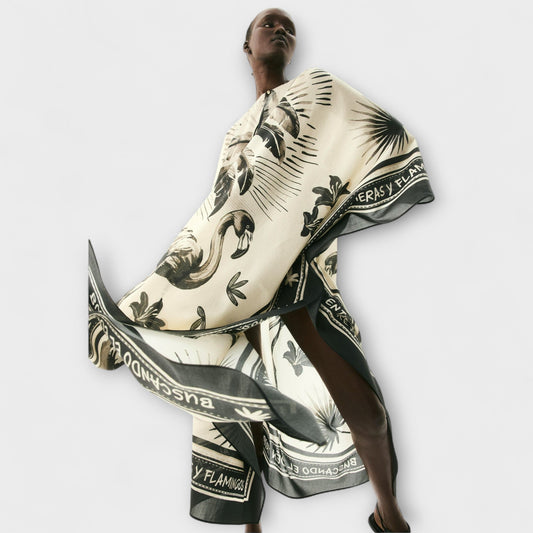 Melissa - Vibrant Flamingo Print Maxi Kaftan Kjole for Strandbruk