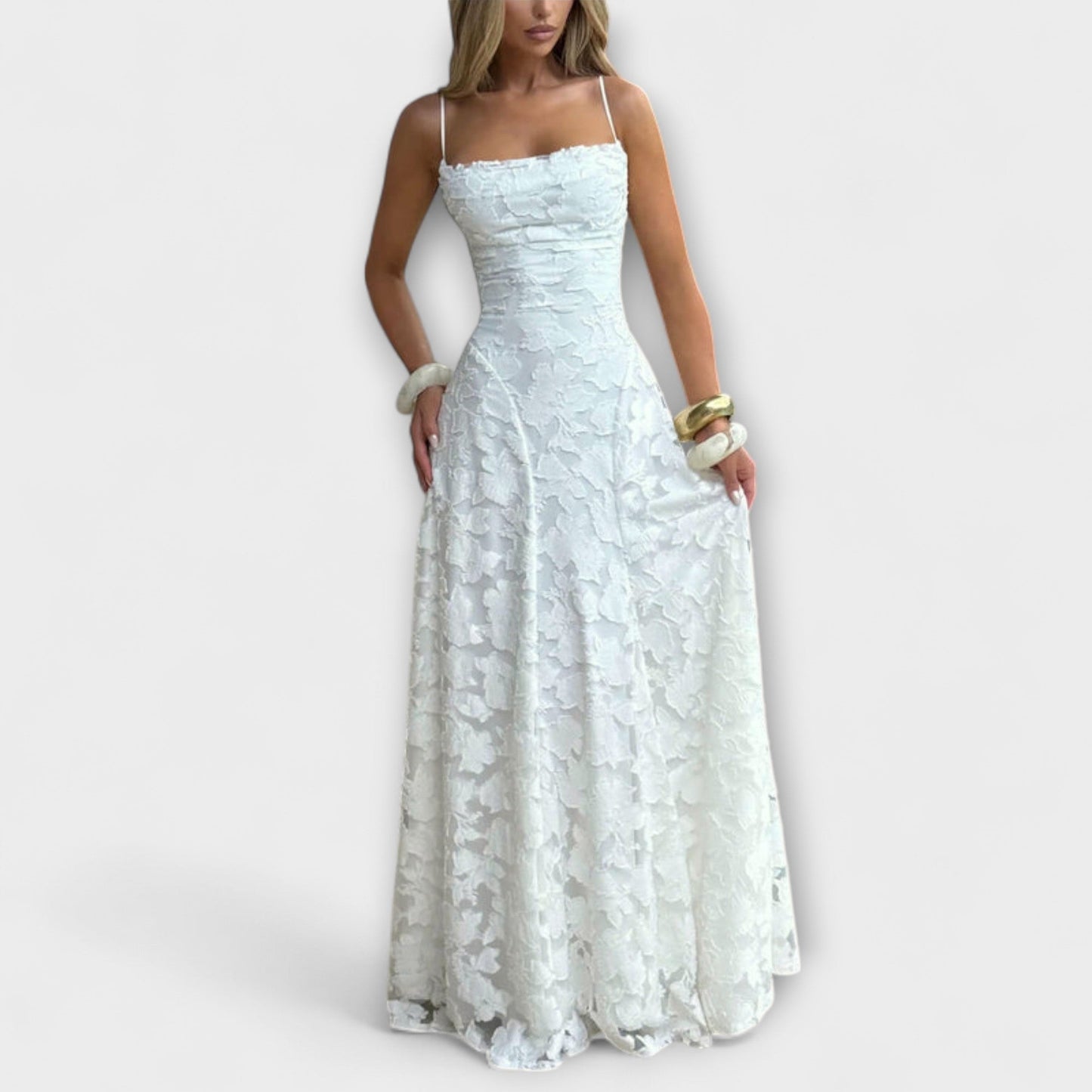 Chic Jacquard Maxi Kjole for Spesielle Anledninger