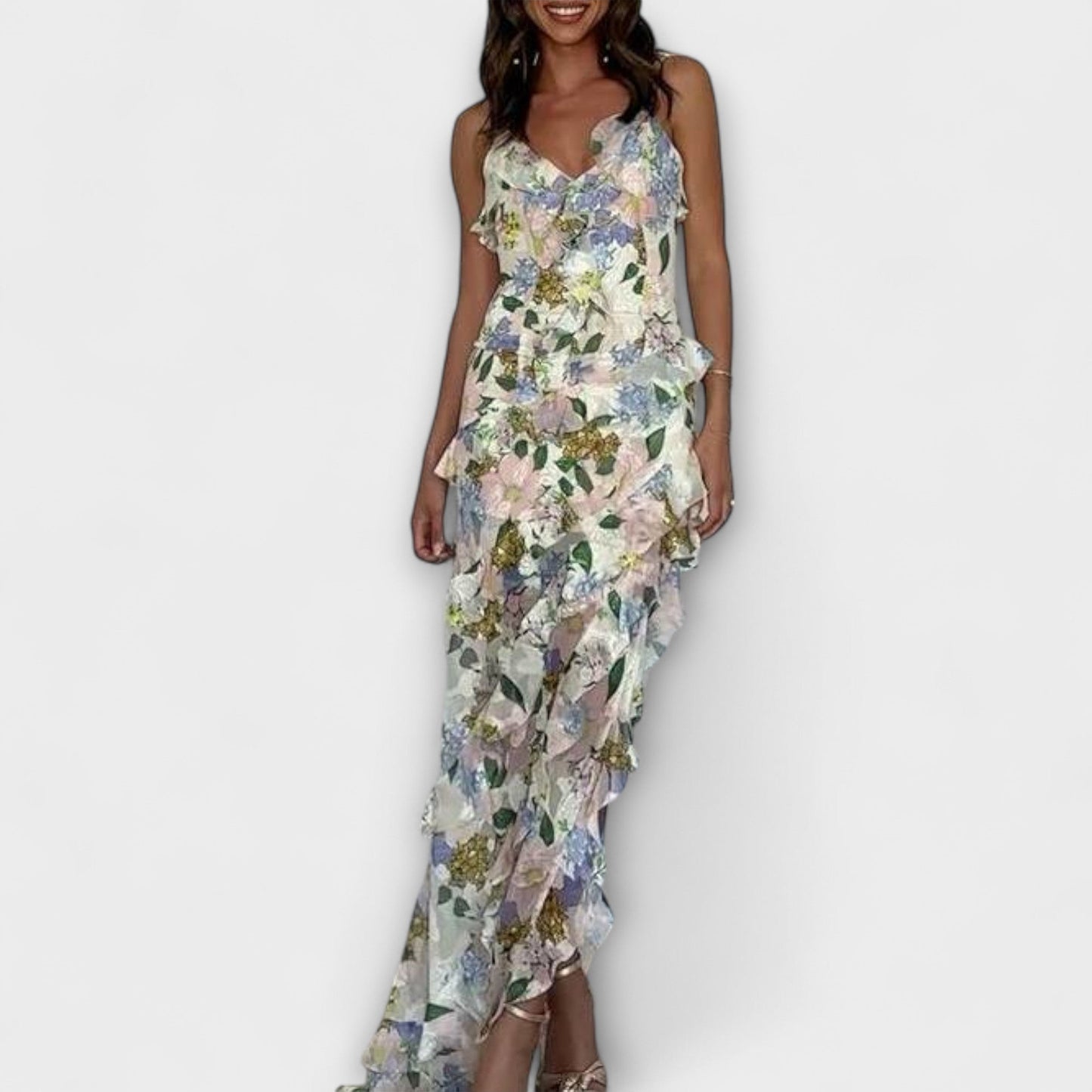 Chic Rynket Kjole med Stroppeprint for Enhver Anledning