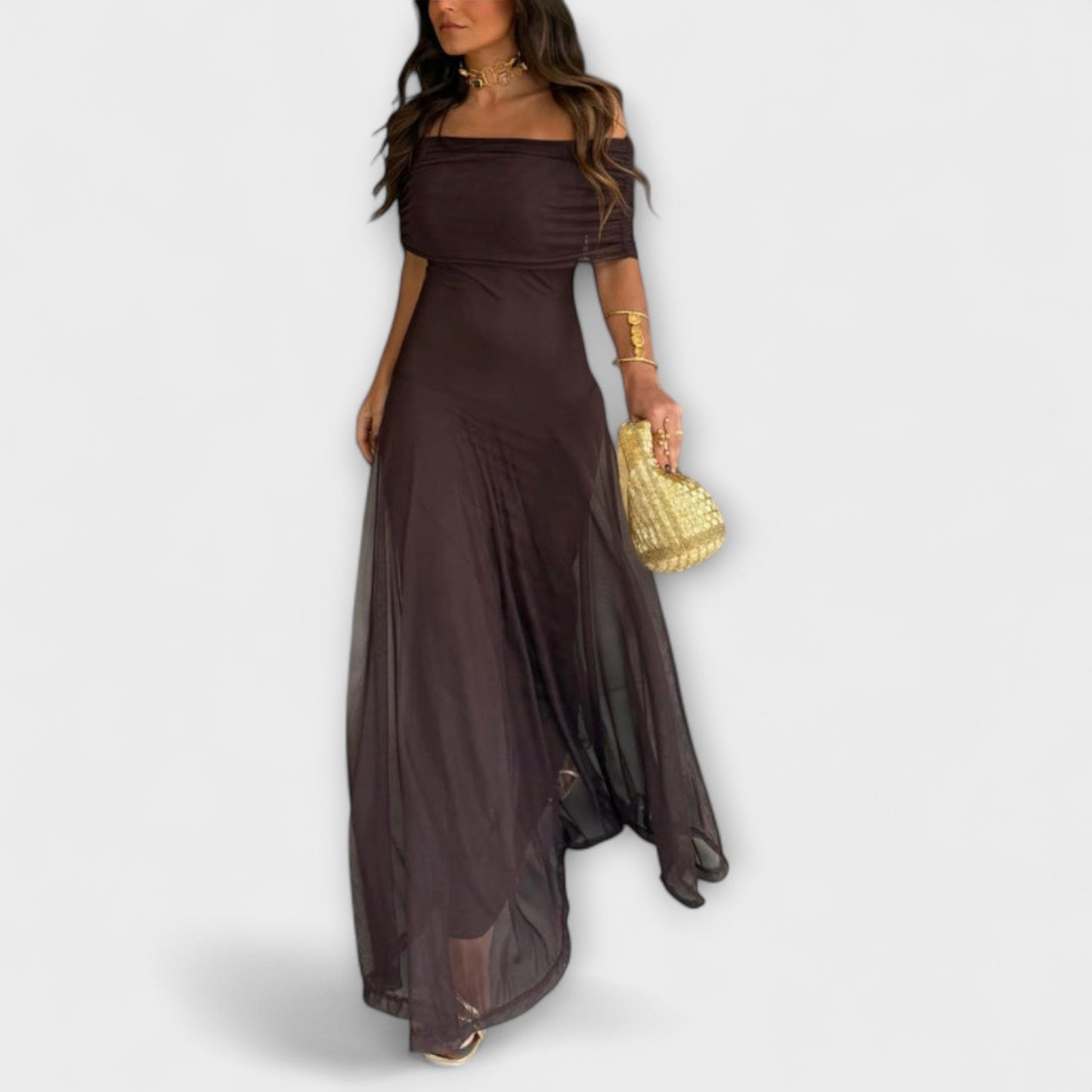 Toledo One-Shoulder Mesh Maxi Kjole for Sommerarrangementer