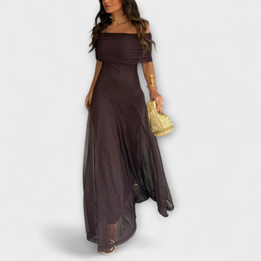Toledo One-Shoulder Mesh Maxi Kjole for Sommerarrangementer