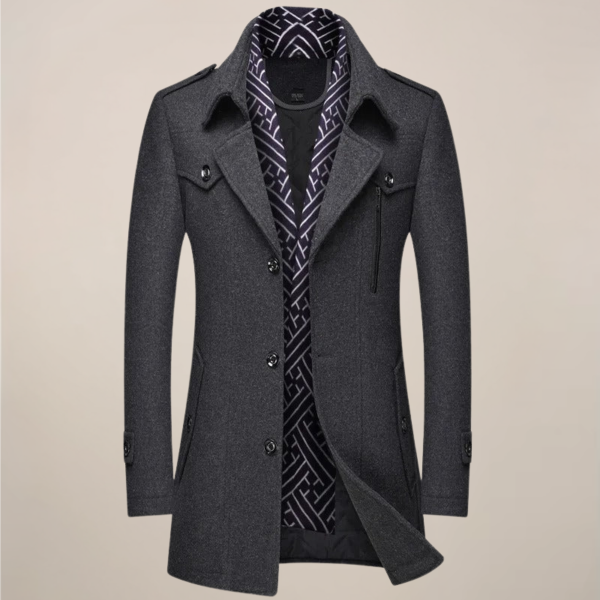 Herre Ull-Stil Overcoat for Vinterbruk