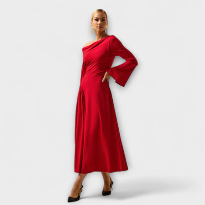 Chic Off-Shoulder Midi Kjole med Ballongsleeves for Alle Anledninger