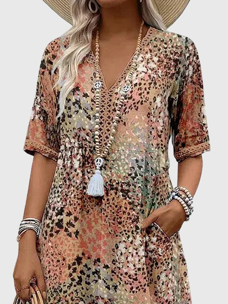 Yvonna™ | Blomstrete Midi Kjole for Spesielle Anledninger