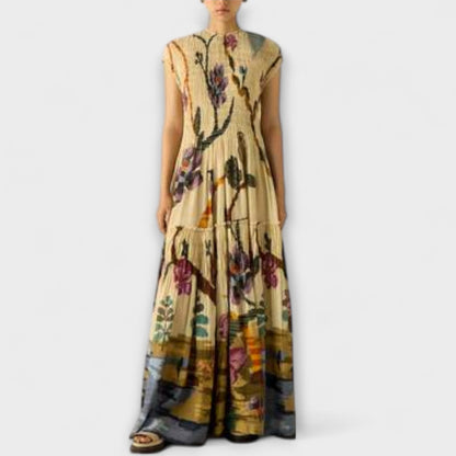 Amanda - Plisserte Print Maxi Kjole for Arrangementer