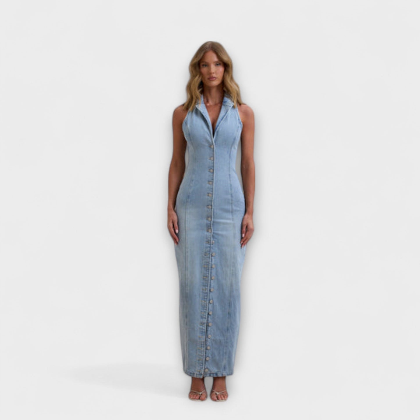 Chic Mid Wash Denim Maxi Kjole for Enhver Anledning