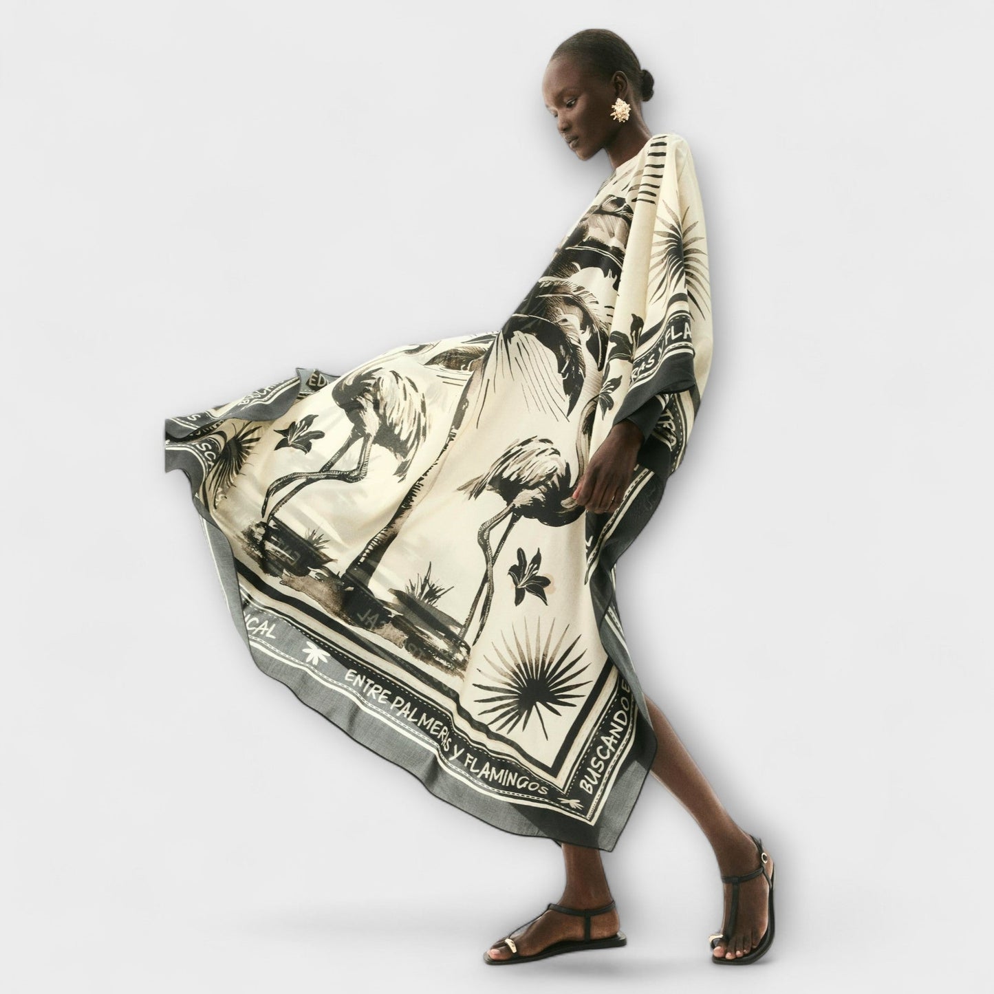 Melissa - Vibrant Flamingo Print Maxi Kaftan Kjole for Strandbruk