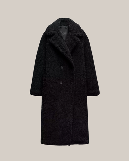 Dame Lang Teddy Kåpe - Koselig Vinter Yttertøy med Chic Slått Krage