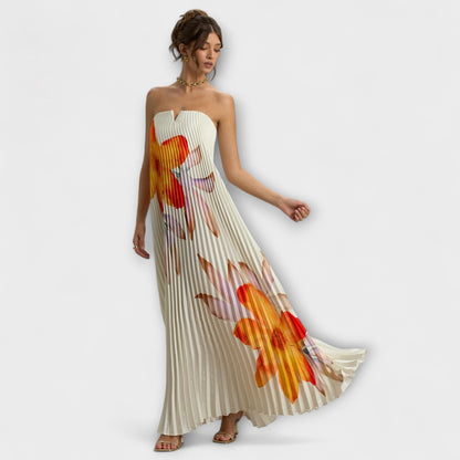 Michelle Orange Blomster Maxi Kjole for Spesielle Anledninger