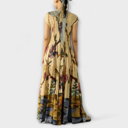 Amanda - Plisserte Print Maxi Kjole for Arrangementer