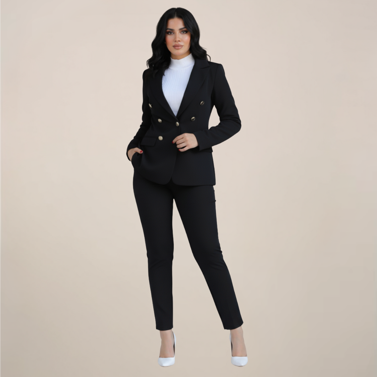 Chic dames blazer og slim bukse sett for enhver anledning