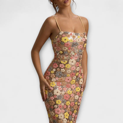 Oakley 80-talls Stil Blomstrete Paljett Maxi Kjole for Spesielle Anledninger