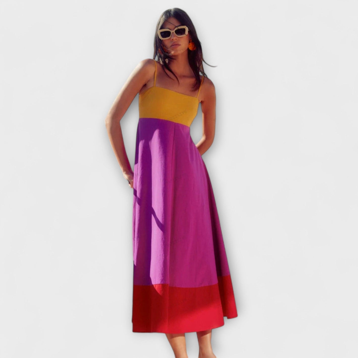 Stilig Fargeblokk Spaghetti Stropp Kjole for Enhver Anledning