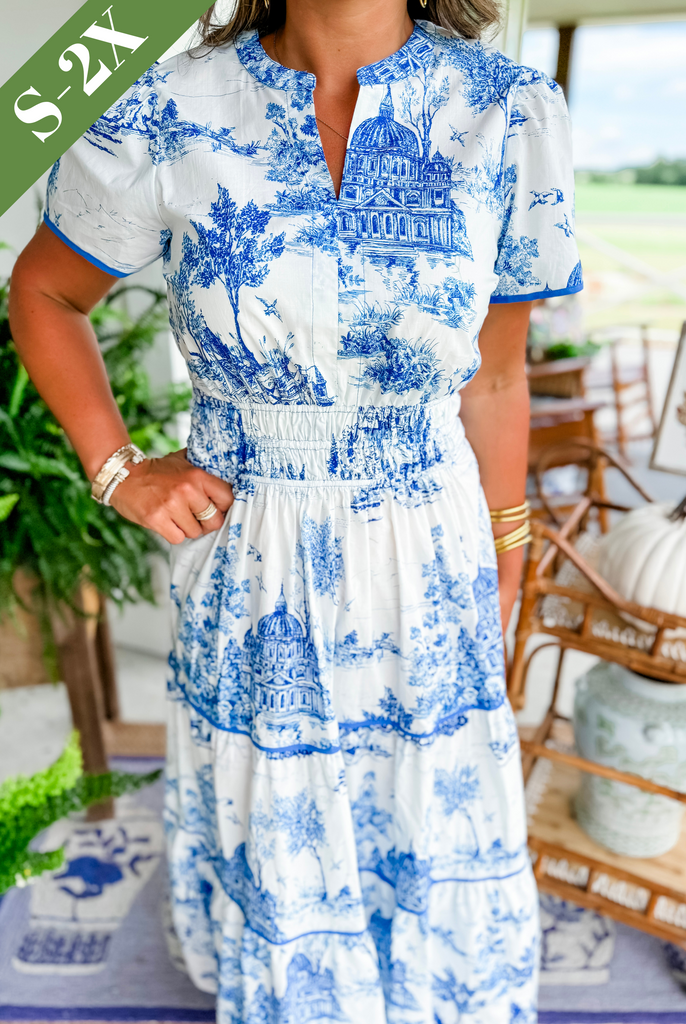 Eliza | Klassisk Toile Maxi Kjole for Enhver Anledning