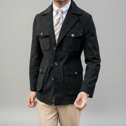 Herre Herringbone Blazer med Gullfargede Detaljer