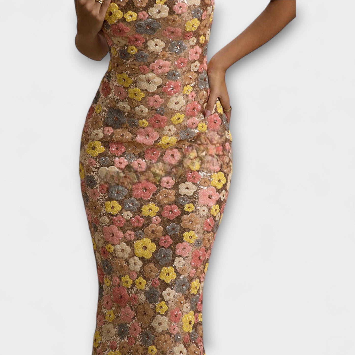 Oakley 80-talls Stil Blomstrete Paljett Maxi Kjole for Spesielle Anledninger