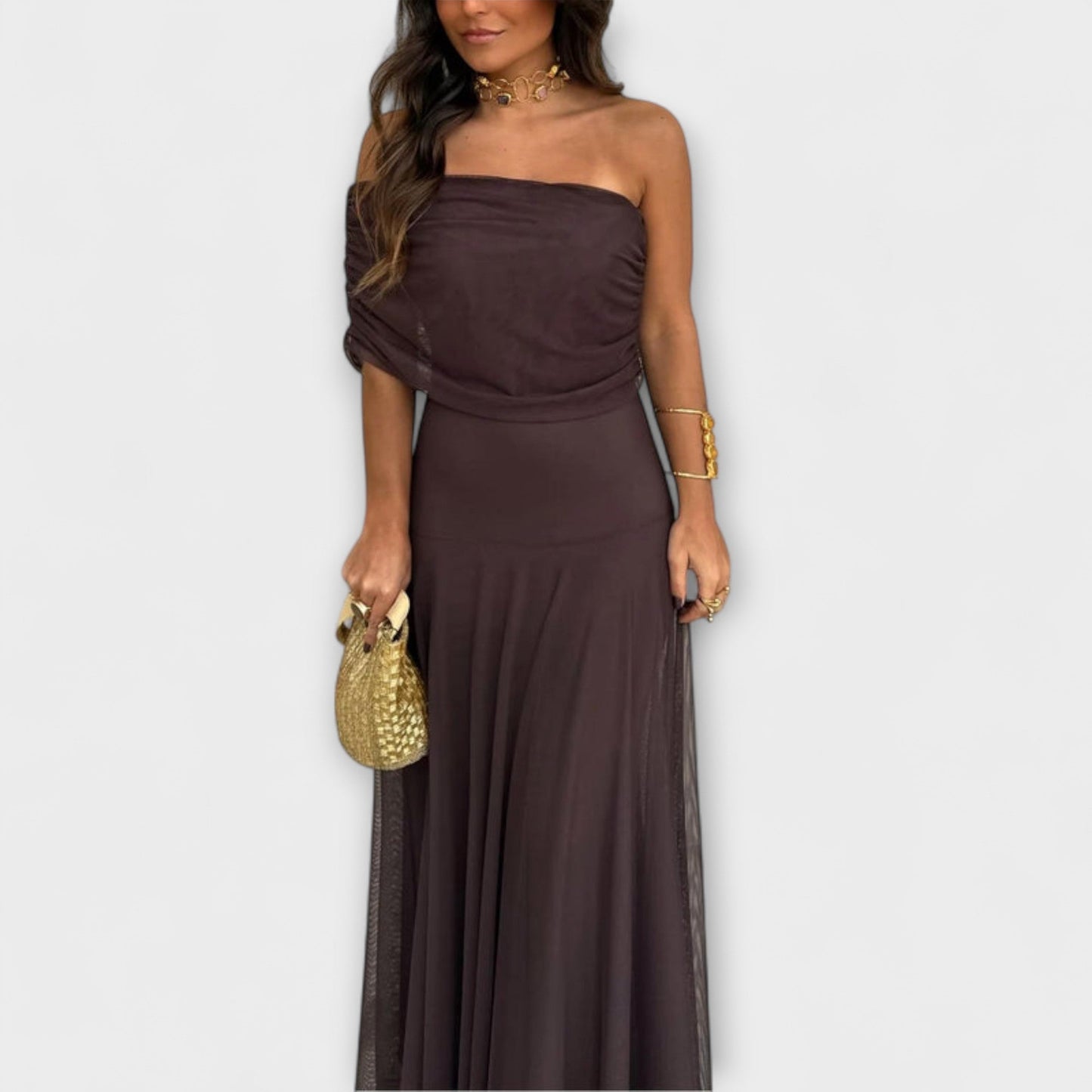 Toledo One-Shoulder Mesh Maxi Kjole for Sommerarrangementer