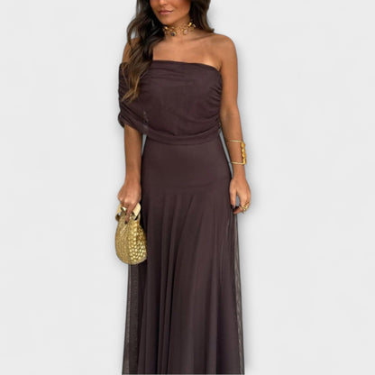 Toledo One-Shoulder Mesh Maxi Kjole for Sommerarrangementer