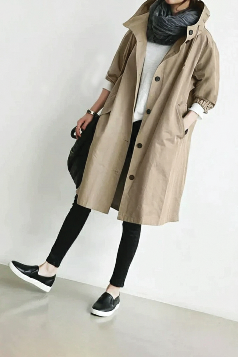 Anna - Stilig Hette Trench Coat for Alle Anledninger