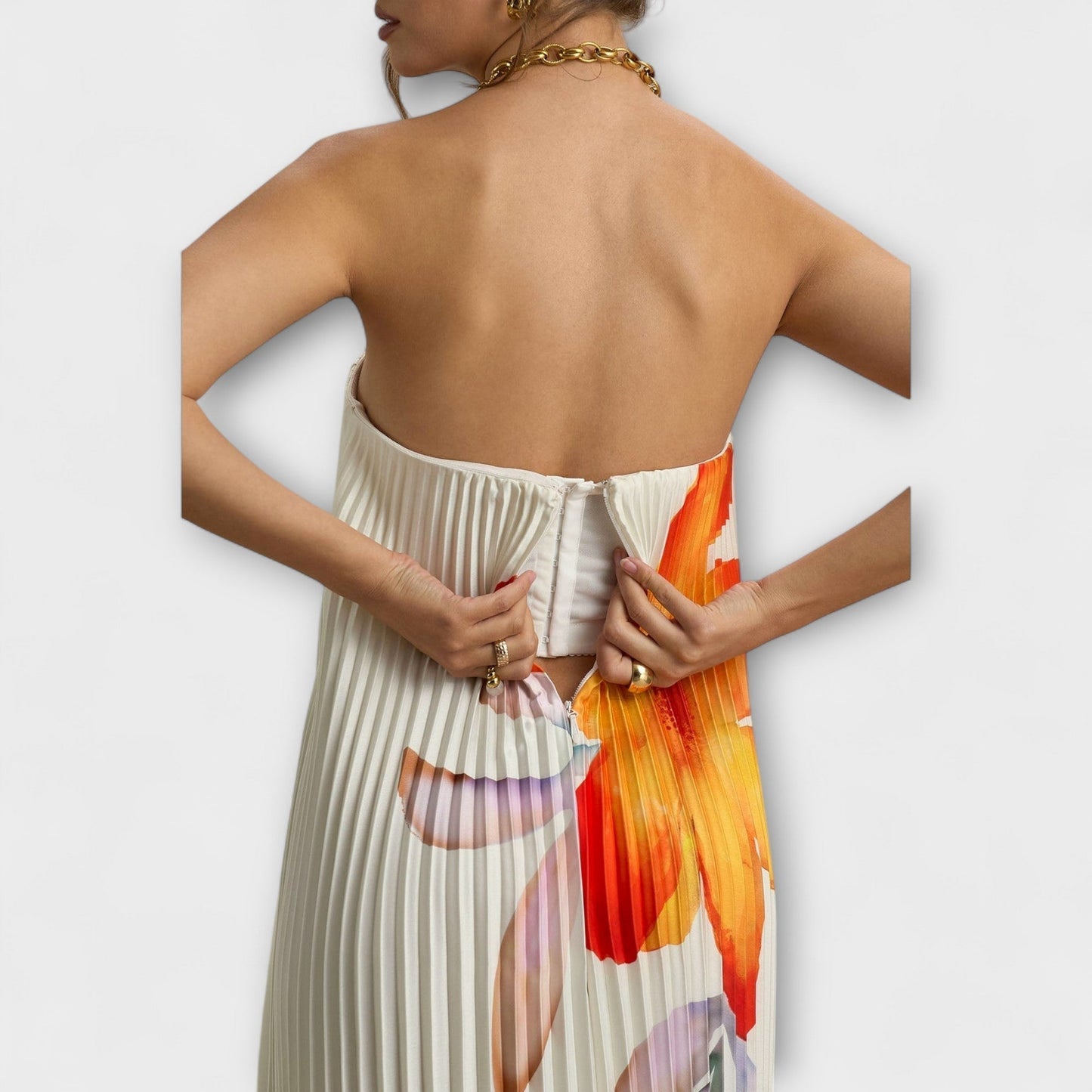 Michelle Orange Blomster Maxi Kjole for Spesielle Anledninger