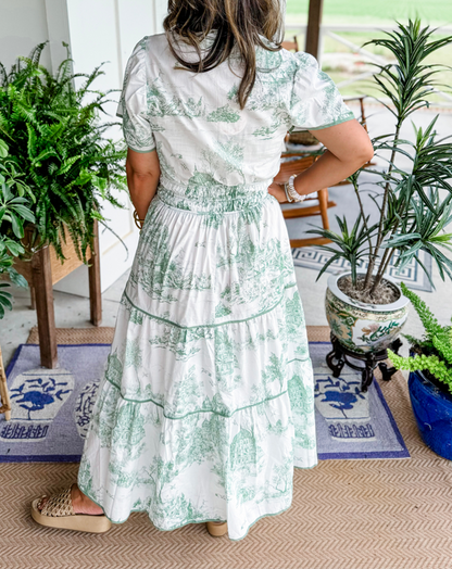 Eliza | Klassisk Toile Maxi Kjole for Enhver Anledning