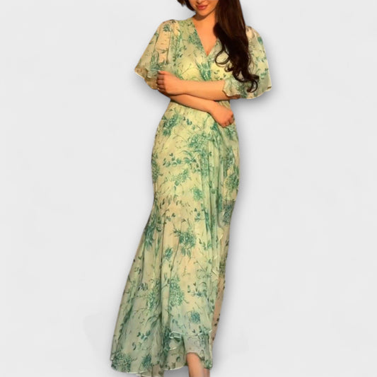 Blomstrete V-hals Kjole for Alle Anledninger