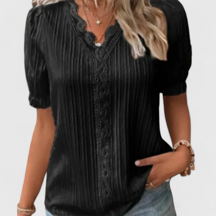 Avienne | Chic V-hals Bluse for Enhver Anledning
