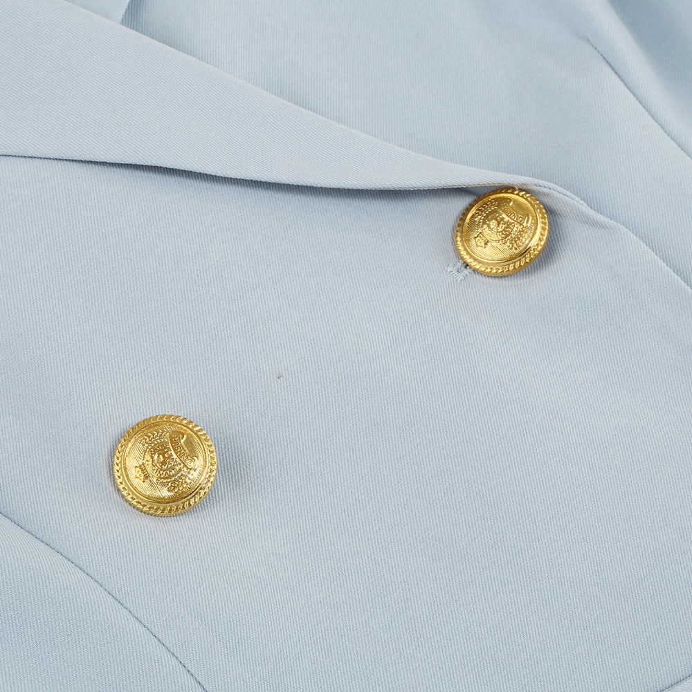 Chic Cape Blazer Mini Kjole med Belte og Gull Detaljer