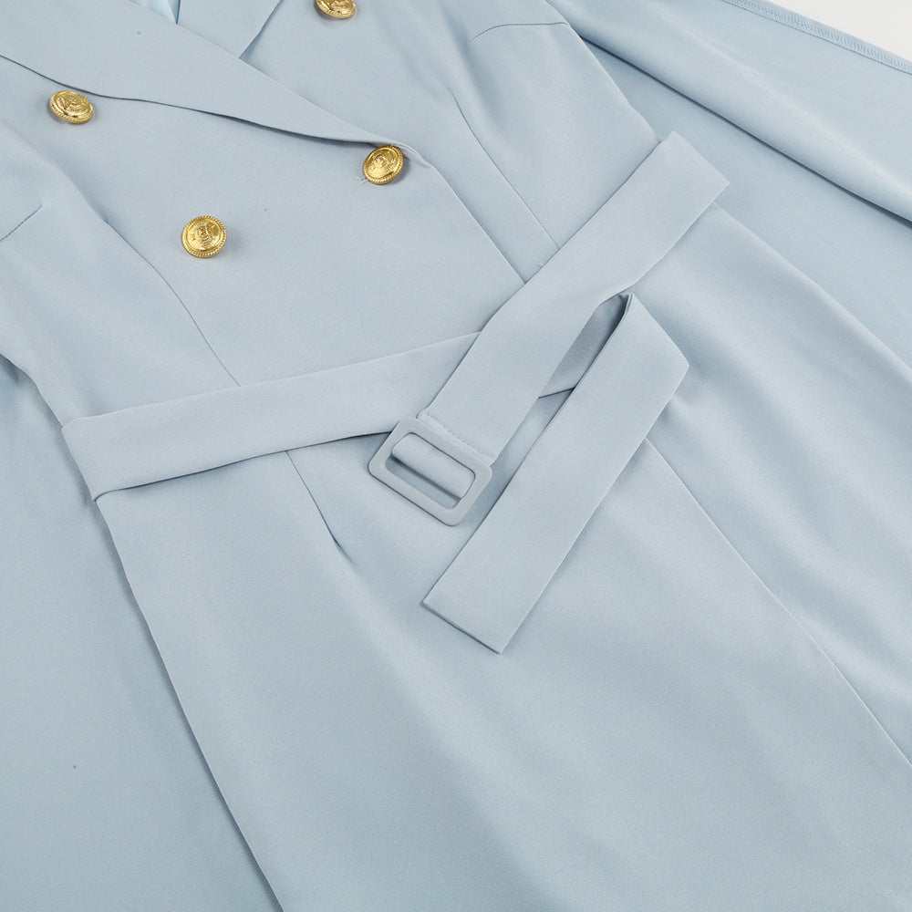 Chic Cape Blazer Mini Kjole med Belte og Gullakenter