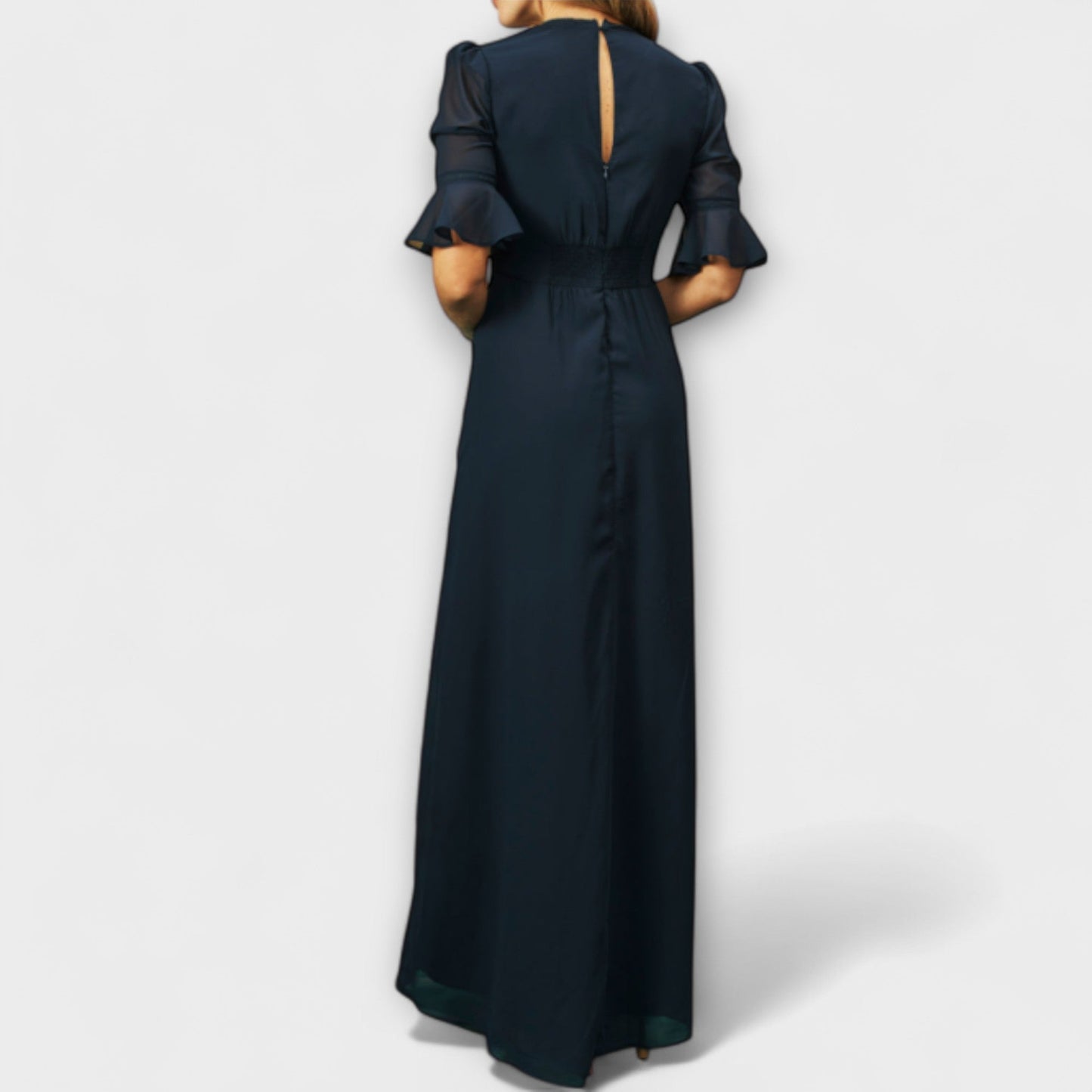 Beatrice - Marineblå Blomsterbrodert Kjole for Spesielle Anledninger