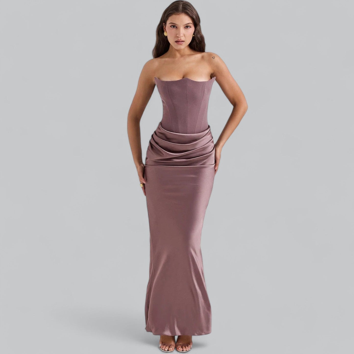Fløyels Strapless Korse Maxi Kjole for Spesielle Anledninger