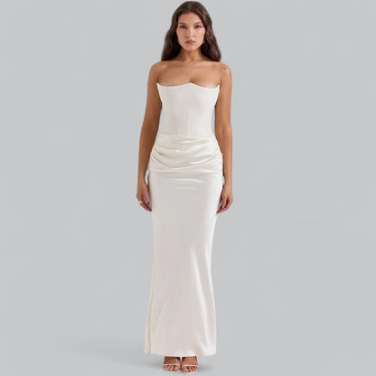 Fløyels Strapless Korse Maxi Kjole for Spesielle Anledninger